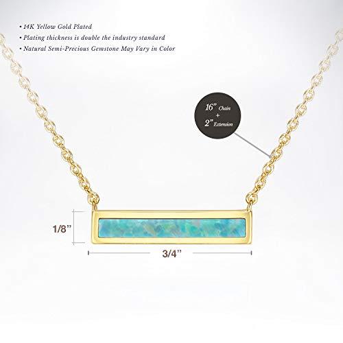 Opal Created Bar Necklace in 18K gold plating, featuring a genuine opal gemstone and a 2-inch extender for adjustable length.