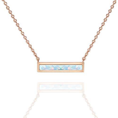 Opal Created Bar Necklace in 18K Rose Gold Plated, featuring a genuine opal gemstone and a comfortable fit design.