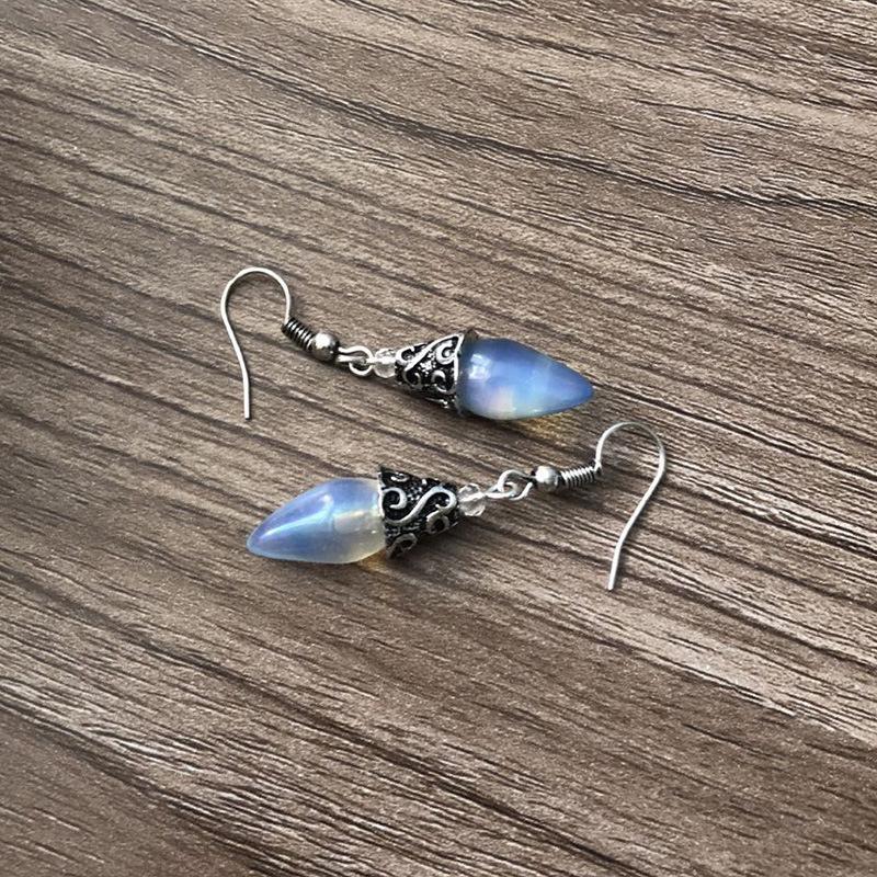 Elegant Opal Drop Earring in 18K White Gold Plated, showcasing Italian craftsmanship with a beautiful opal drop design.