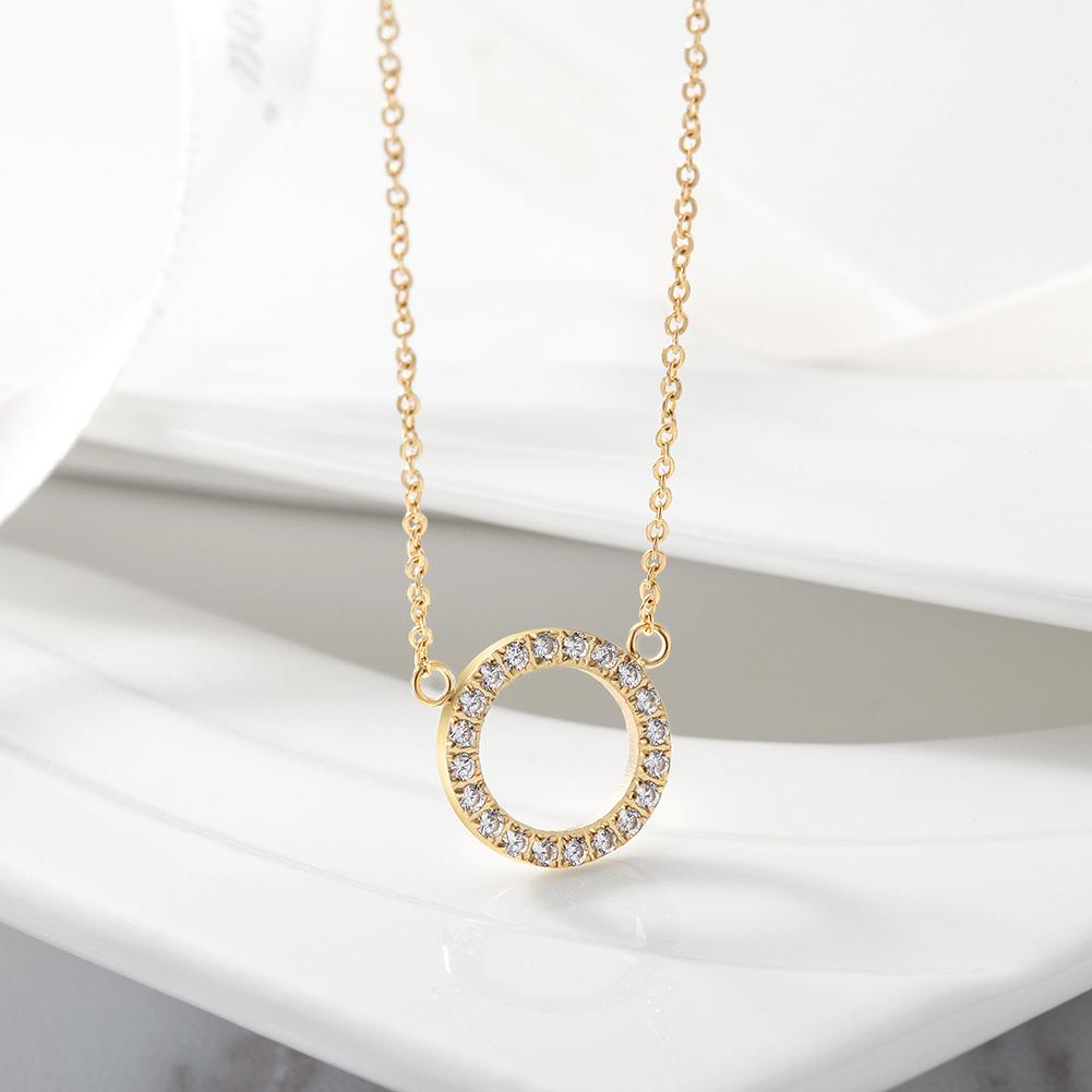Elegant Open Circle Pendant Necklace made of 316L surgical stainless steel with 14K gold PVD plating.