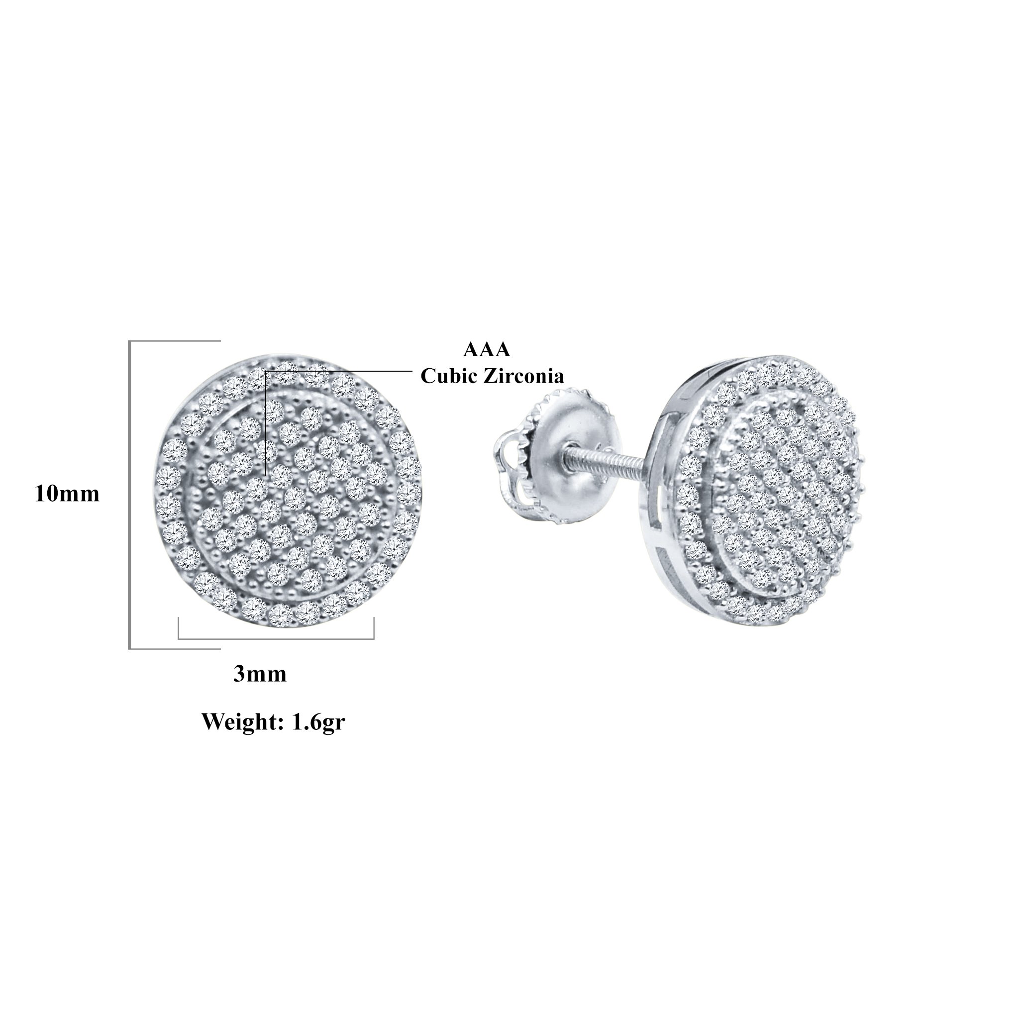 A pair of ORBICULAR screw back earrings featuring sparkling cubic zircon stones set in brass copper metal, elegantly designed for any occasion.