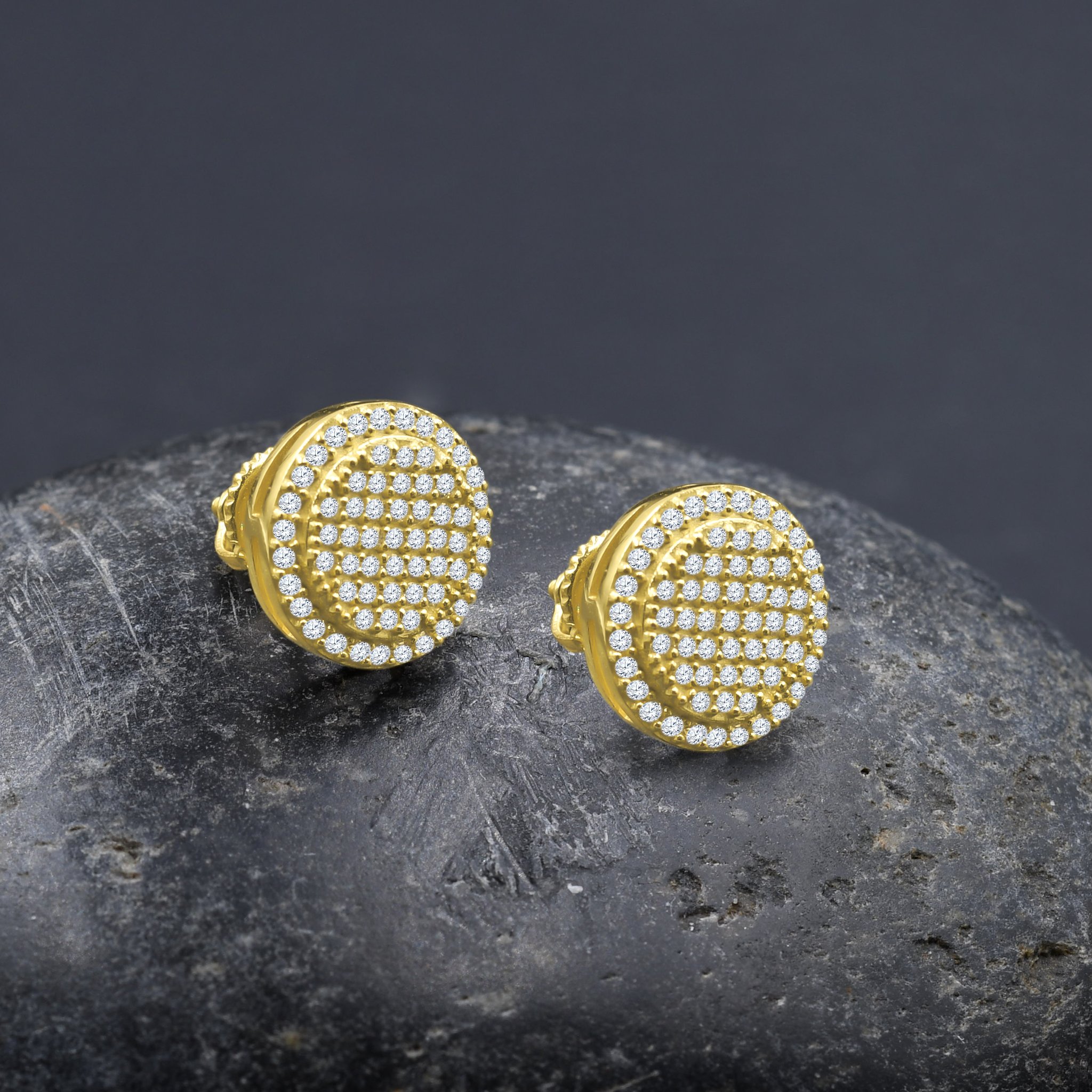 Elegant Orbicular Screw Back earrings featuring high-quality cubic zircon stones set in brass copper metal, perfect for any occasion.