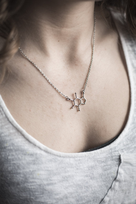 Organic Chemist Hollow Pendant Necklace featuring a silver-plated chemist pendant on an 18.50-inch link chain.