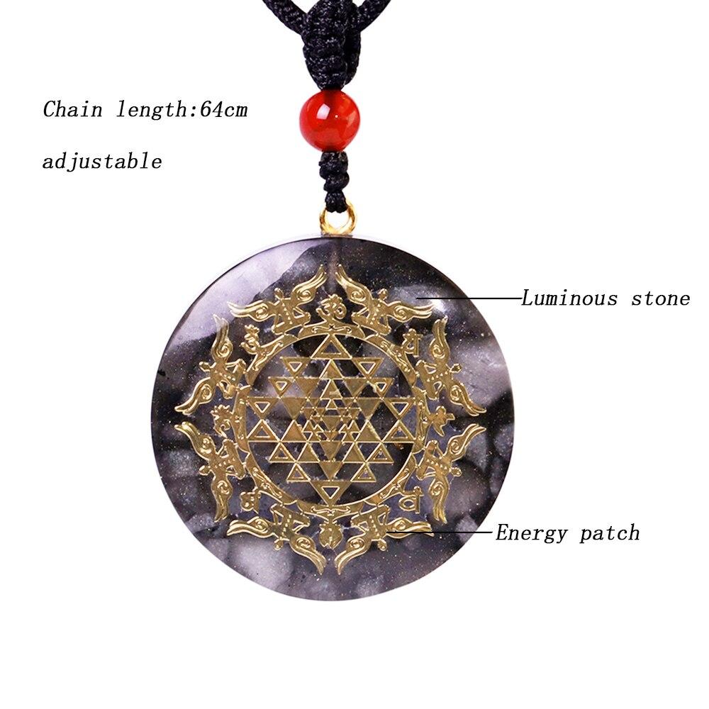 A stylish Orgonite Pendant Necklace featuring a geometric design made from luminous stone, copper, and resin, perfect for EMF protection.