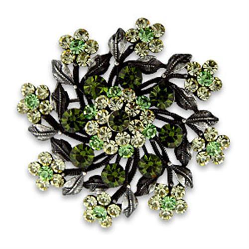 OT635 Antique Silver White Metal Brooch featuring a multi-color top grade crystal centerpiece, showcasing intricate design and vintage charm.