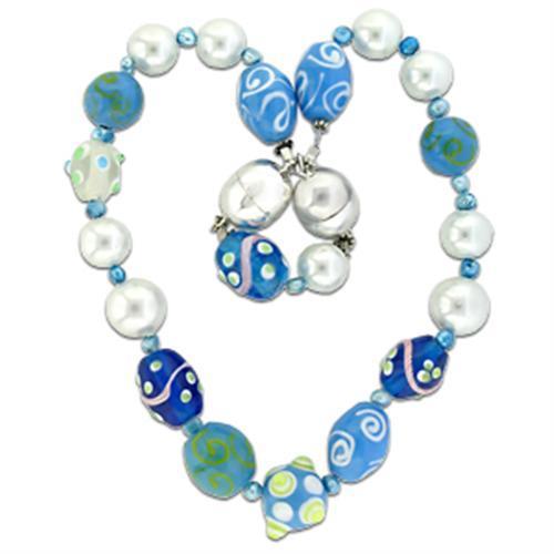 OT682 Silver Brass Necklace featuring a vibrant multi-color synthetic glass bead, elegantly designed for versatile wear.