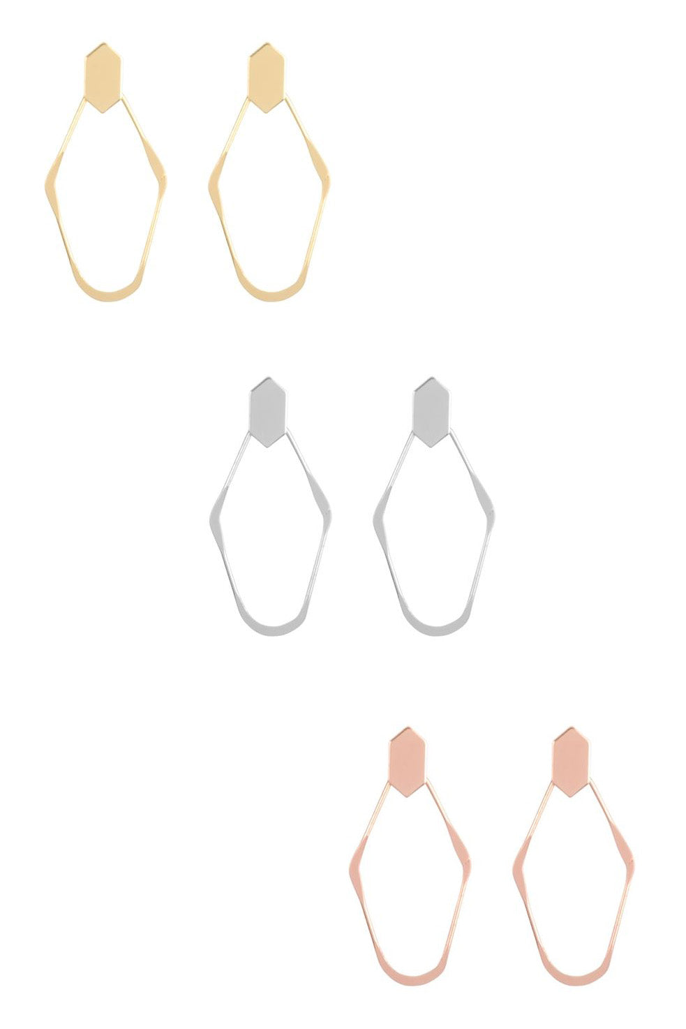 Oval Hammered Wire Dangle Post Earrings by DOBBI in various colors, showcasing their elegant design and hammered texture.