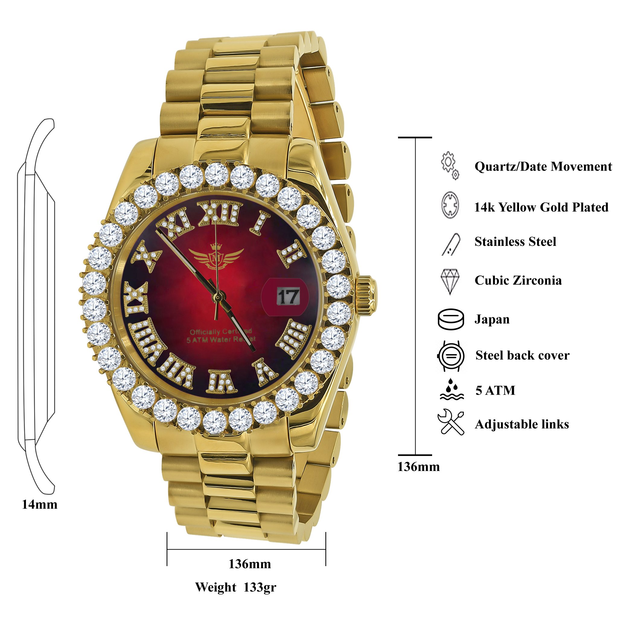 OVERLORD Steel CZ Watch featuring cubic zirconia embellishments and stainless steel construction, showcasing elegance and durability.
