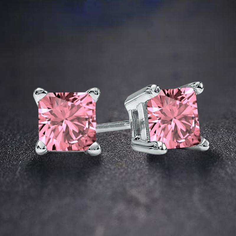 PALAZO Pink CZ Earring featuring a square princess cut design, crafted from solid copper with cubic zircon stones, elegantly packaged.