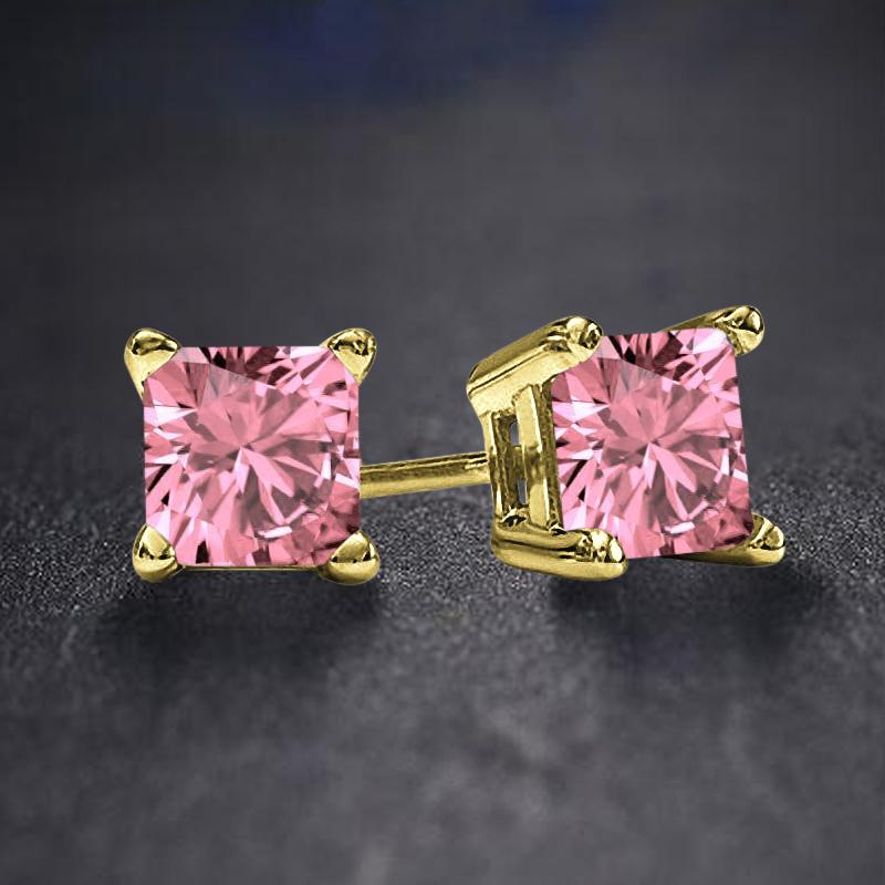 PALAZO Pink CZ Earring featuring a square princess cut design, crafted from solid copper with cubic zircon stones, elegantly packaged.