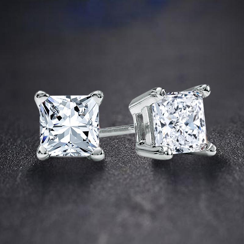 PALAZO Princess Cut CZ Stud earrings showcasing elegant princess cut design with sparkling cubic zirconia stones.
