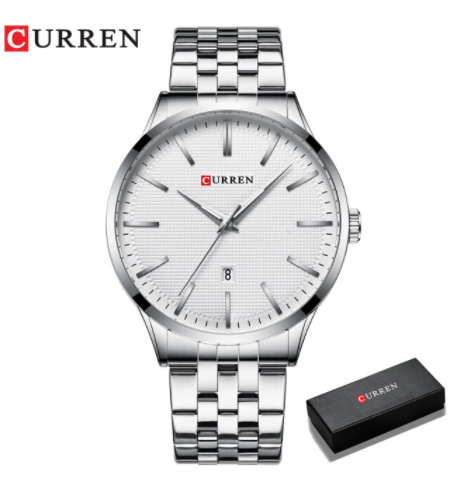 PAMOLA Metal Watch I 550901 featuring a round dial, stainless steel wristband, and Curren logo, showcasing elegance and style.