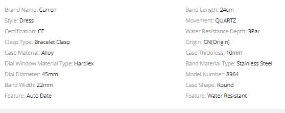PAMOLA Metal Watch I 550901 featuring a round dial, stainless steel wristband, and Curren logo, showcasing elegance and style.