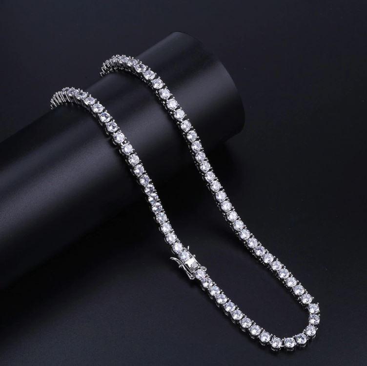 PANACHE 4MM 925 Tennis Choker featuring cubic zirconia stones and 925 silver metal, elegantly displayed on a soft background.