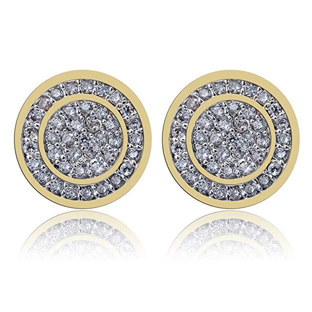 Elegant Pave Disc Stud Earrings embellished with certified crystals, featuring a luxurious 18K gold plating, perfect for any occasion.
