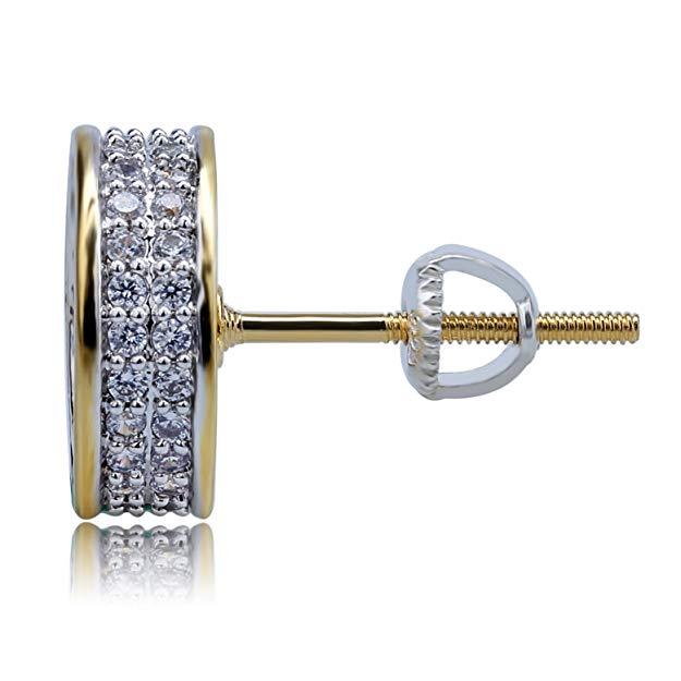 Elegant Pave Disc Stud Earrings embellished with certified crystals, featuring a luxurious 18K gold plating, perfect for any occasion.