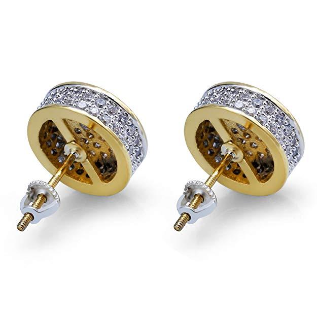 Elegant Pave Disc Stud Earrings embellished with certified crystals, featuring a luxurious 18K gold plating, perfect for any occasion.