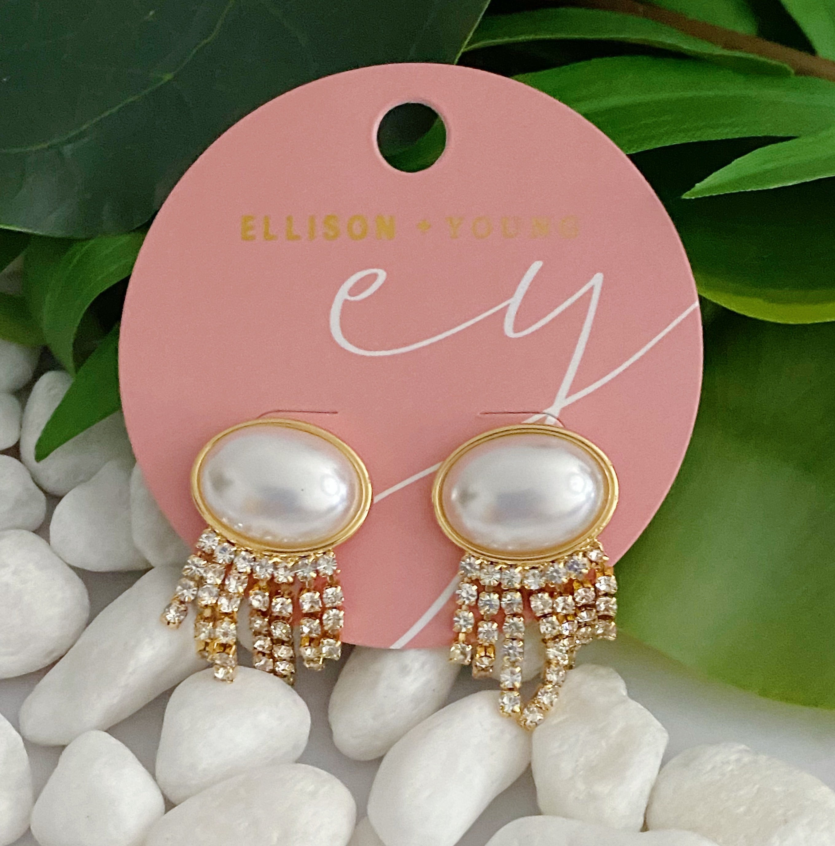 Elegant Pearl Button Cascade Shine Earrings featuring button-shaped pearls and shiny strands, perfect for a vintage look.