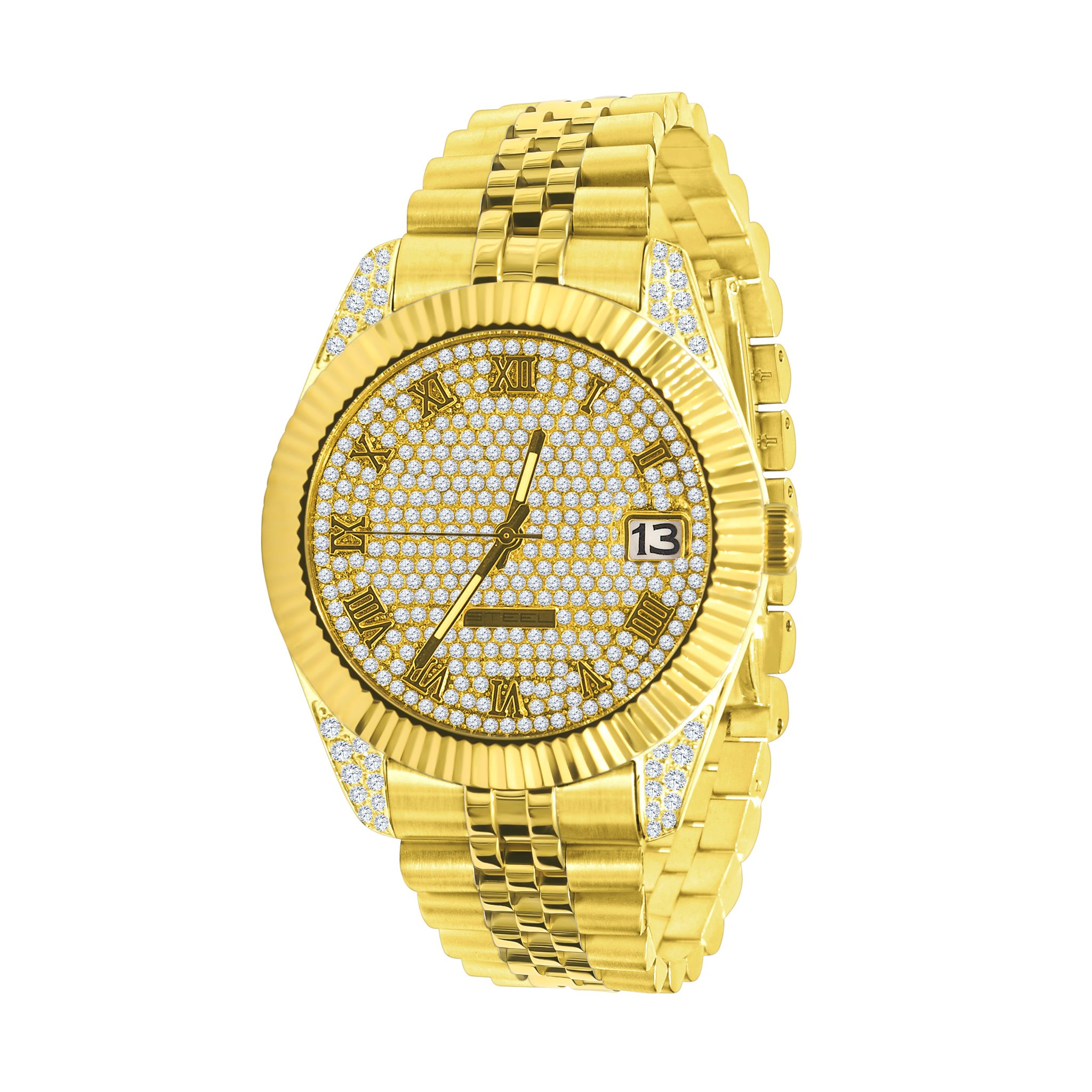 PEART Steel Timepiece featuring a stainless steel strap and a dazzling cubic zircon stone dial with Roman indices.