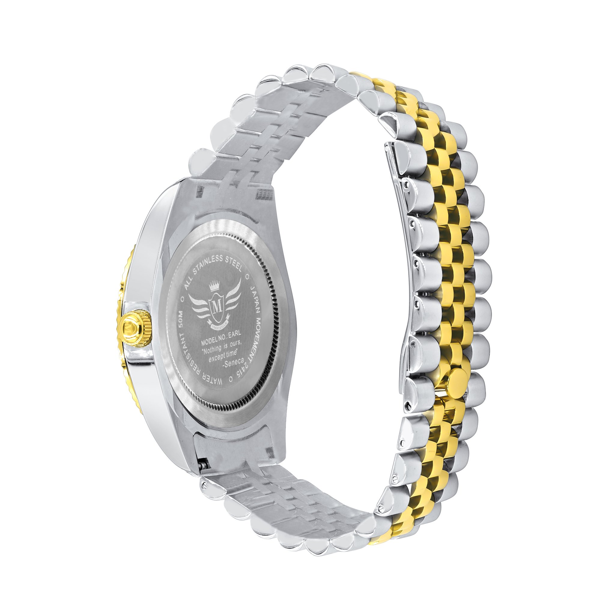 PEART Steel Timepiece featuring a stainless steel strap and cubic zircon stone embellishments, showcasing Roman indices and a date-display window.