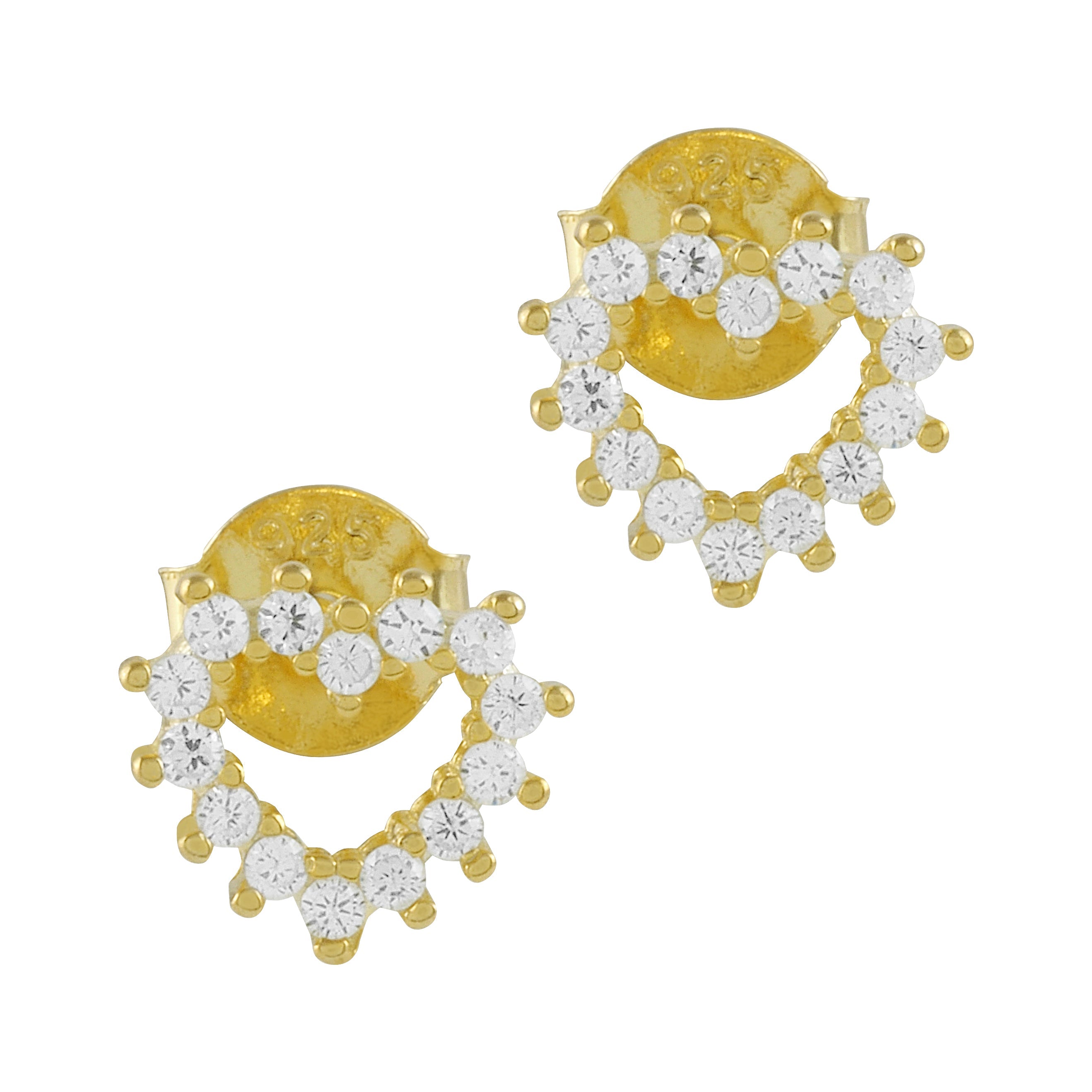 Pendientes Corona de Corazón de Plata bañados en oro amarillo con circonitas blancas, elegantes y sofisticados.