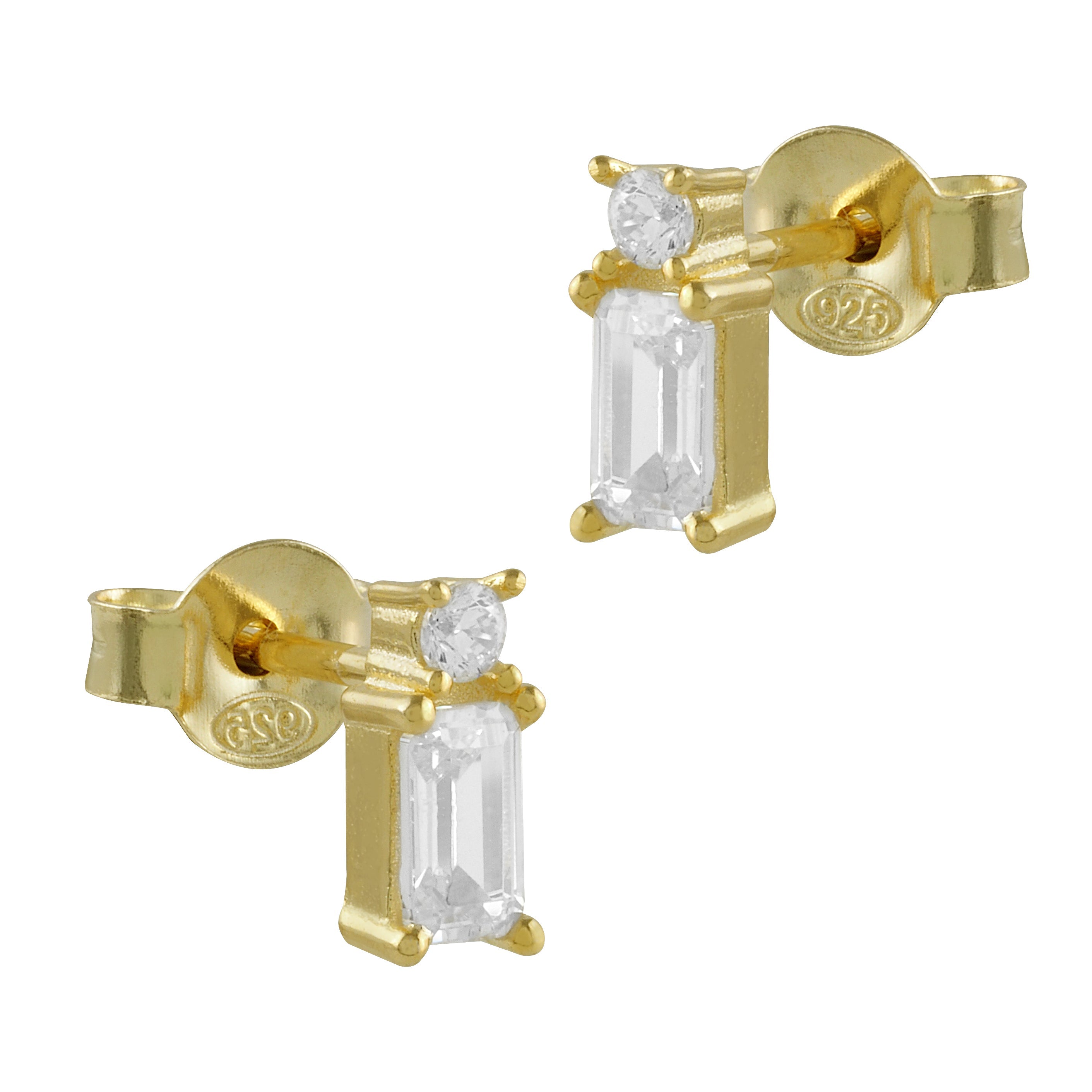 Pendientes elegantes de cristal en plata bañada en oro con circonitas brillantes, perfectos para ocasiones especiales.