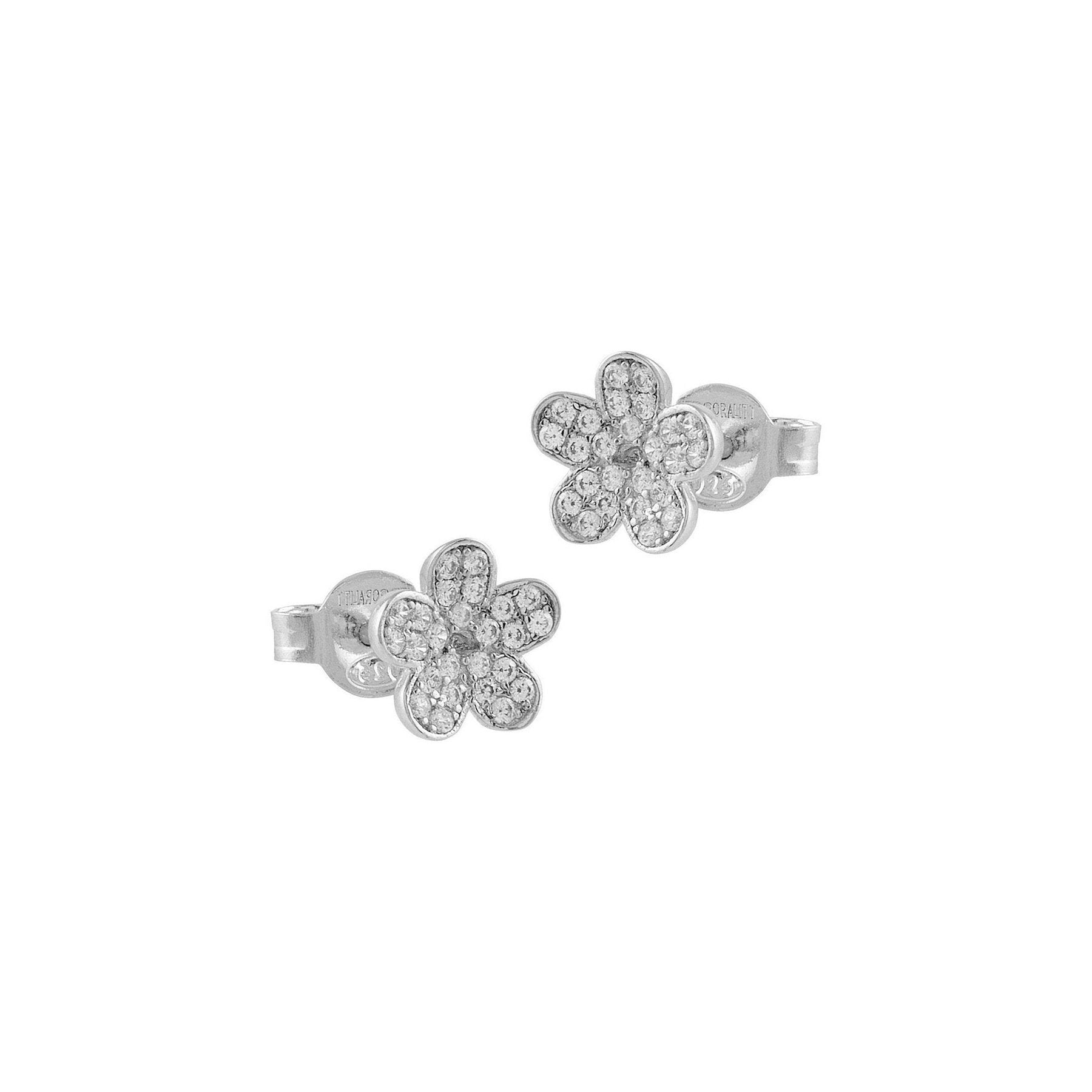 Pendientes de plata en forma de flor con circonitas blancas brillantes, perfectos para cualquier ocasión.