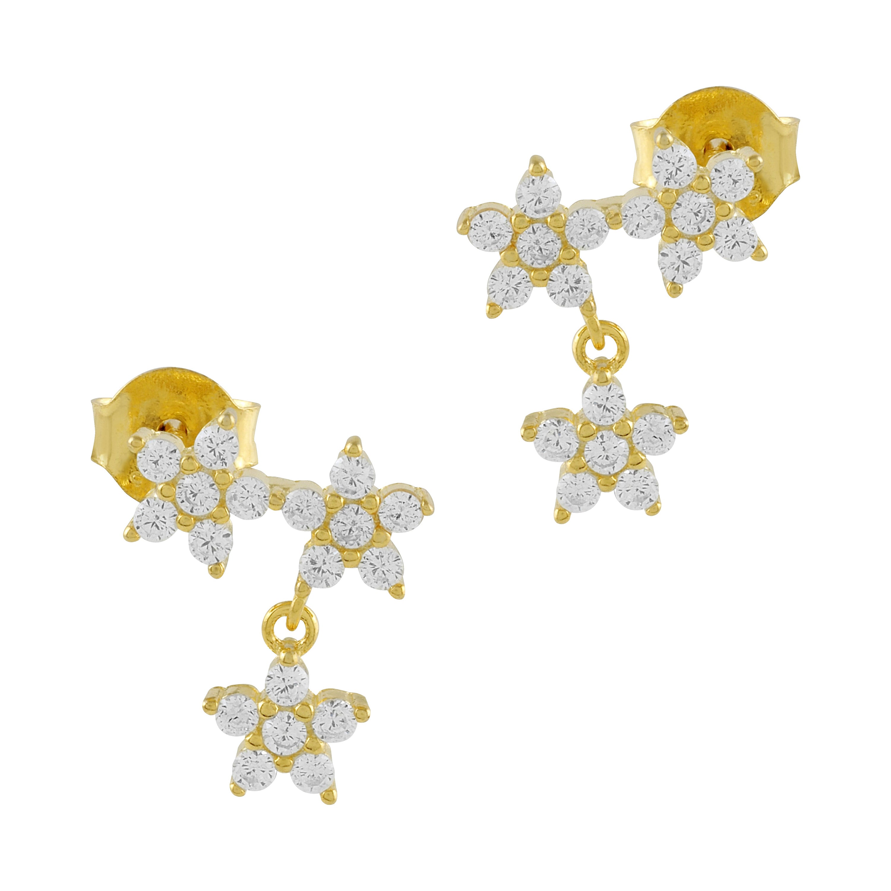Pendientes de flores en plata bañados en oro con circonitas blancas, elegantes y sofisticados.