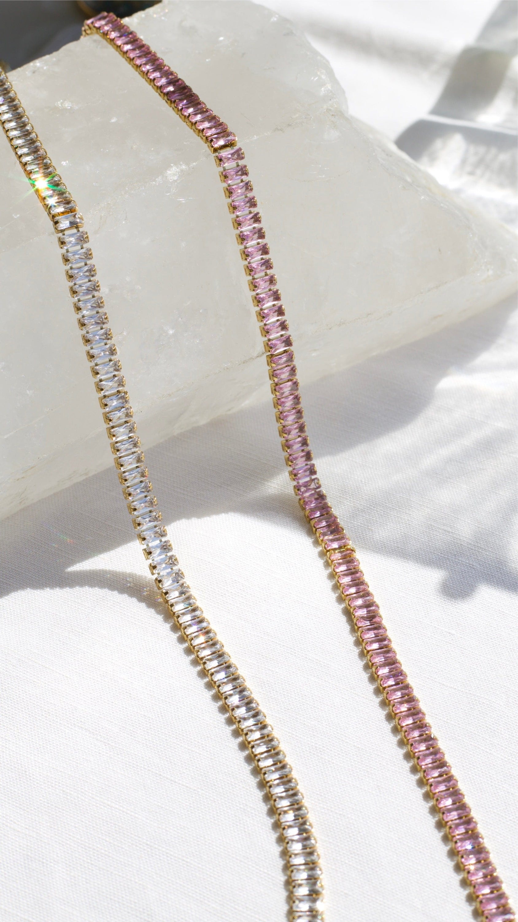 Penelope Crystal Choker Necklace featuring multi-coloured CZ crystals and 18K gold plating on a stainless steel chain.