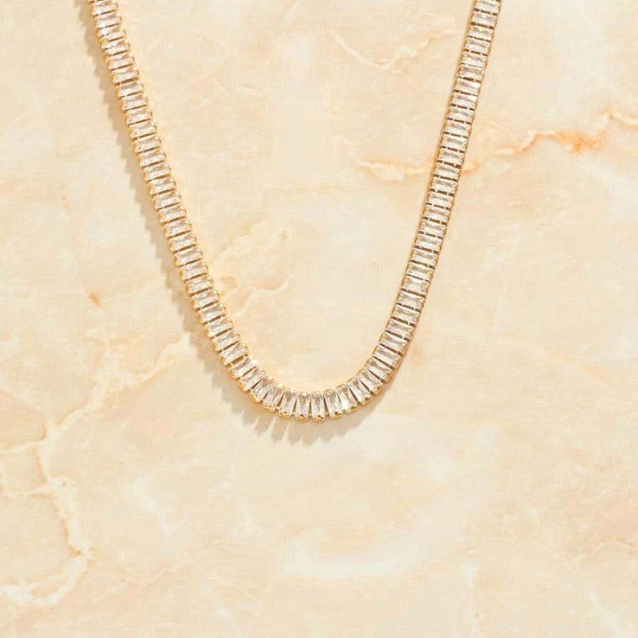 Penelope Crystal Choker Necklace featuring multi-coloured CZ crystals and 18K gold plating on a stainless steel chain.