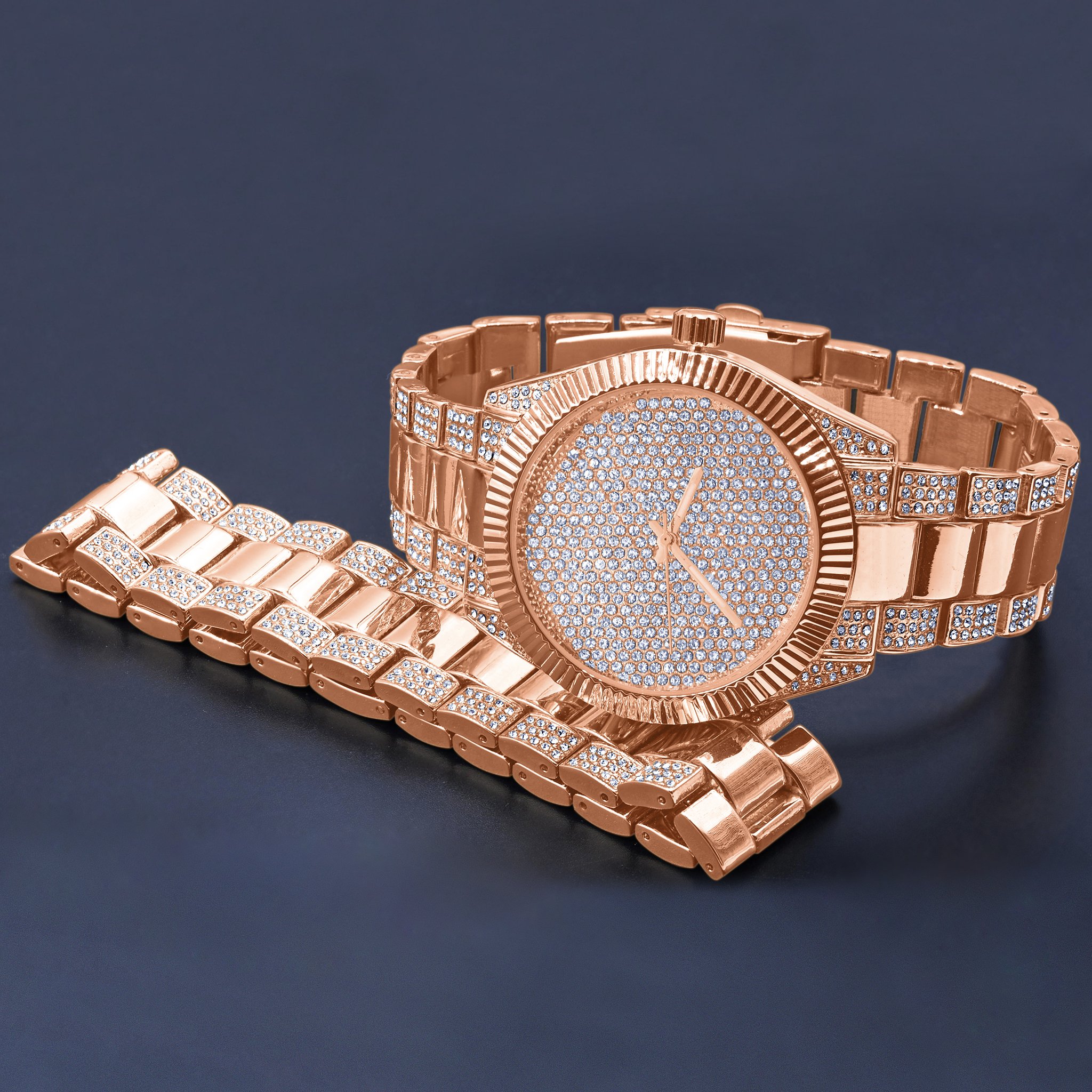 Personified Ultra Bling Watch featuring a glimmering dial, polished metal border, and pave set gems, showcasing luxury and style.