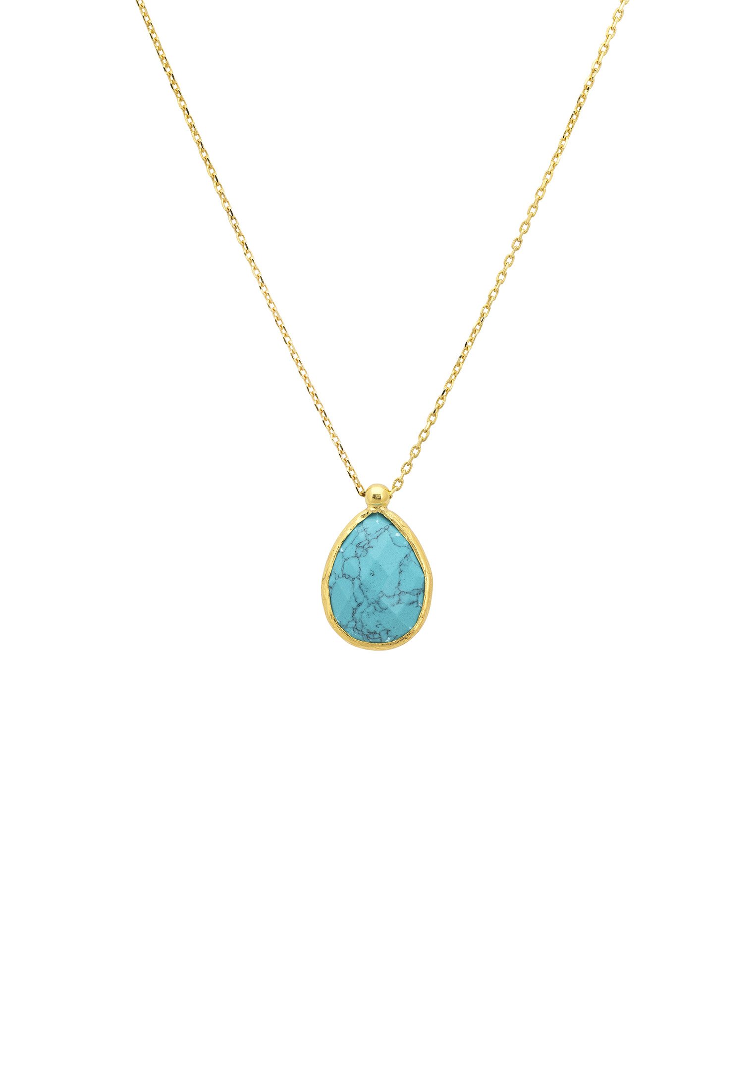 Petite Drop Necklace featuring a teardrop-shaped Arizona turquoise gemstone set in gold-dipped sterling silver.