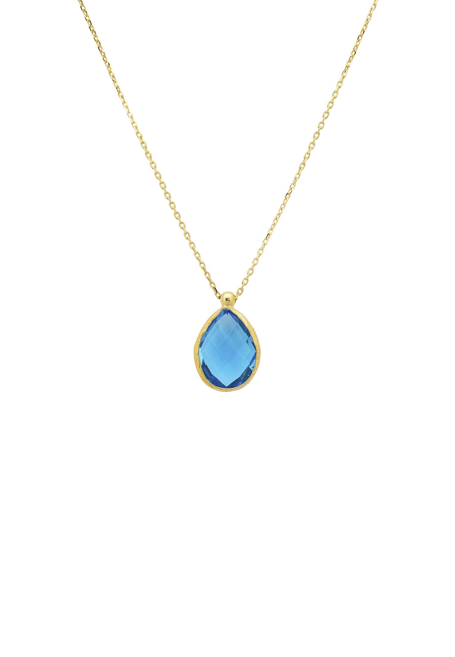 Elegant Petite Drop Necklace featuring a teardrop blue topaz gemstone set in gold, perfect for colorful jewelry lovers.