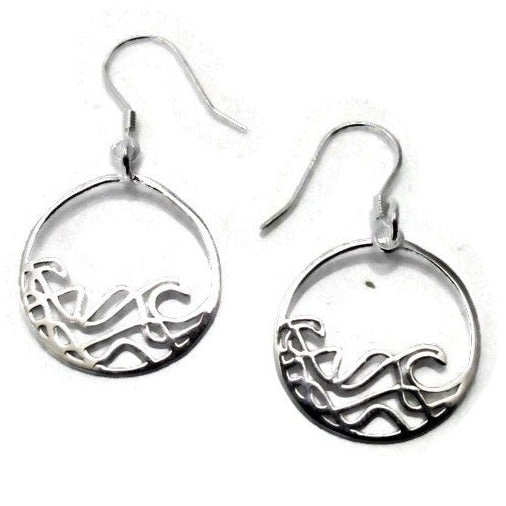 Petite Sombrio Circle Earrings featuring a delicate ocean wave design in 925 Sterling Silver, available in silver, rose gold, and yellow gold.