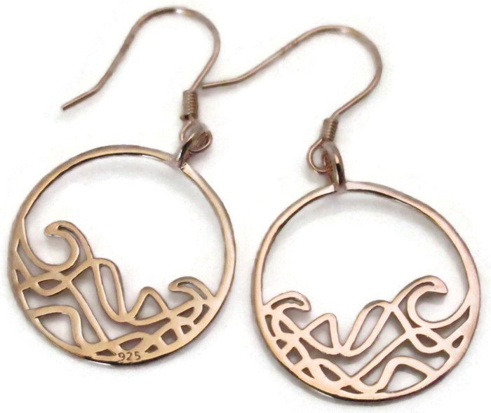 Petite Sombrio Circle Earrings featuring a delicate ocean wave design in 925 Sterling Silver, available in silver, rose gold, and yellow gold.