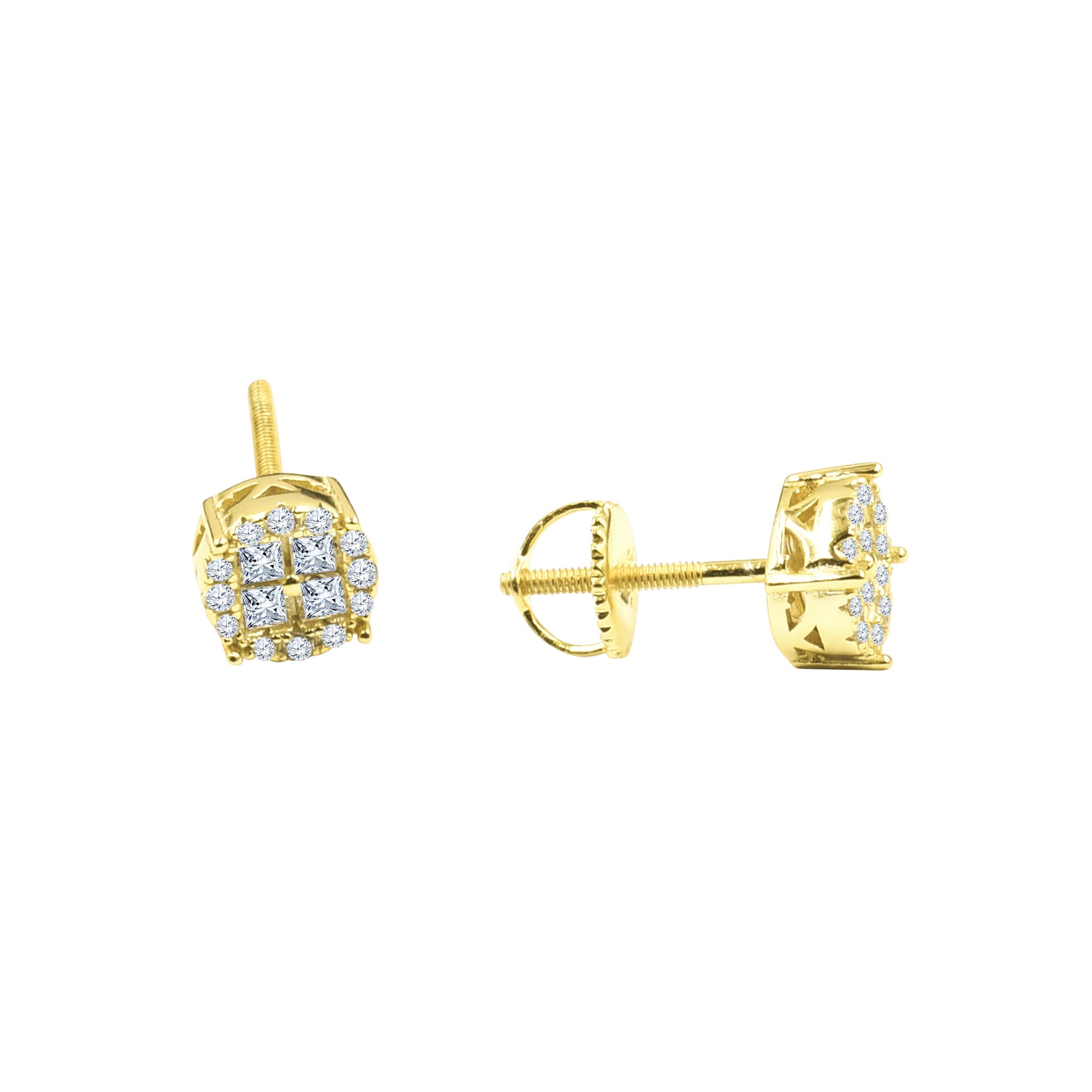 Petty Screw Back Earrings featuring golden circular design with sparkling cubic zircon stones, elegantly crafted for a glamorous look.