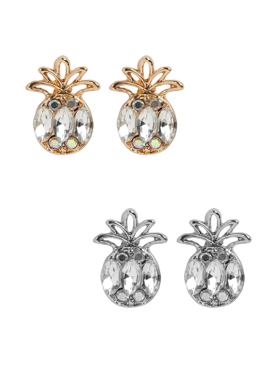 Colorful Pineapple Rhinestone Post Stud Earrings by DOBBI, featuring sparkling rhinestones and a fun pineapple design.