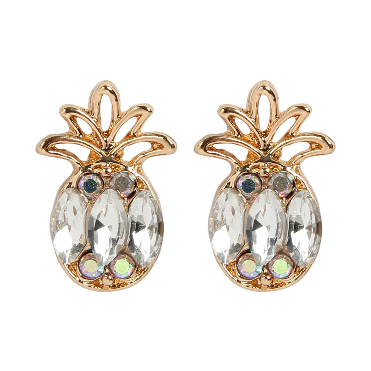 Colorful Pineapple Rhinestone Post Stud Earrings by DOBBI, featuring sparkling rhinestones and a fun pineapple design.