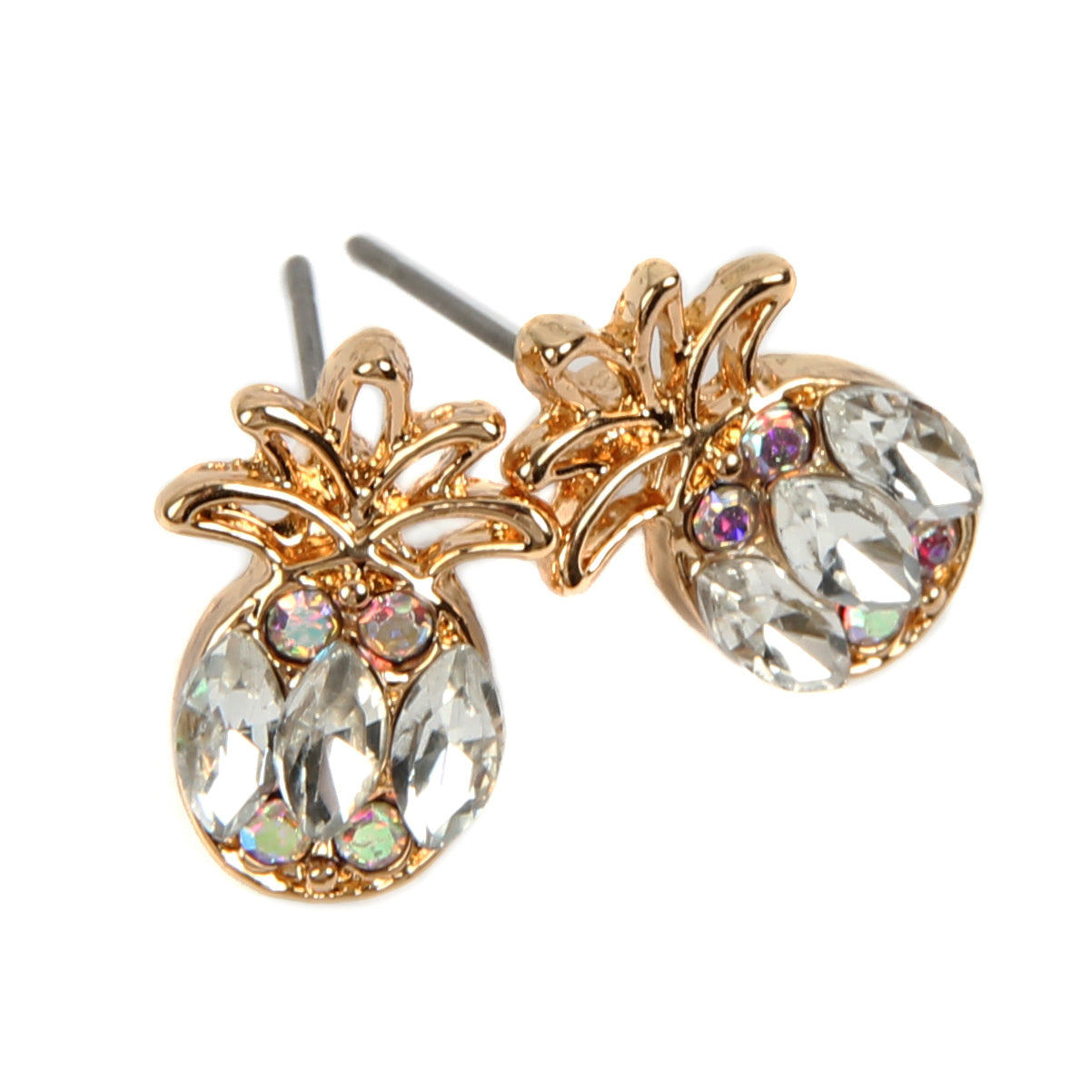 Colorful Pineapple Rhinestone Post Stud Earrings by DOBBI, featuring sparkling rhinestones and a fun pineapple design.