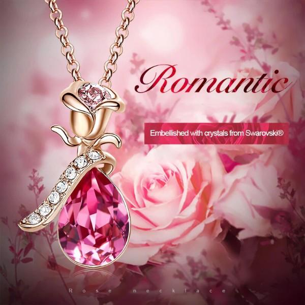 Elegant Pink Elements Teardrop Necklace in 14K Rose Gold featuring a pear-shaped pendant and link chain design.