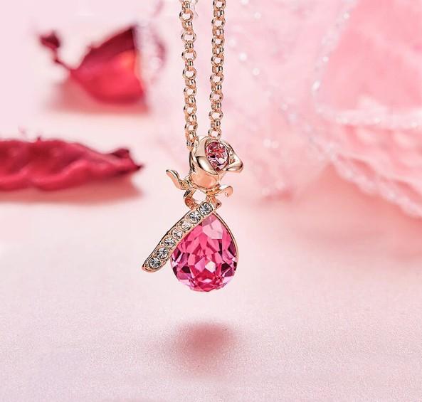 Elegant Pink Elements Teardrop Necklace in 14K Rose Gold featuring a pear-shaped pendant and link chain design.