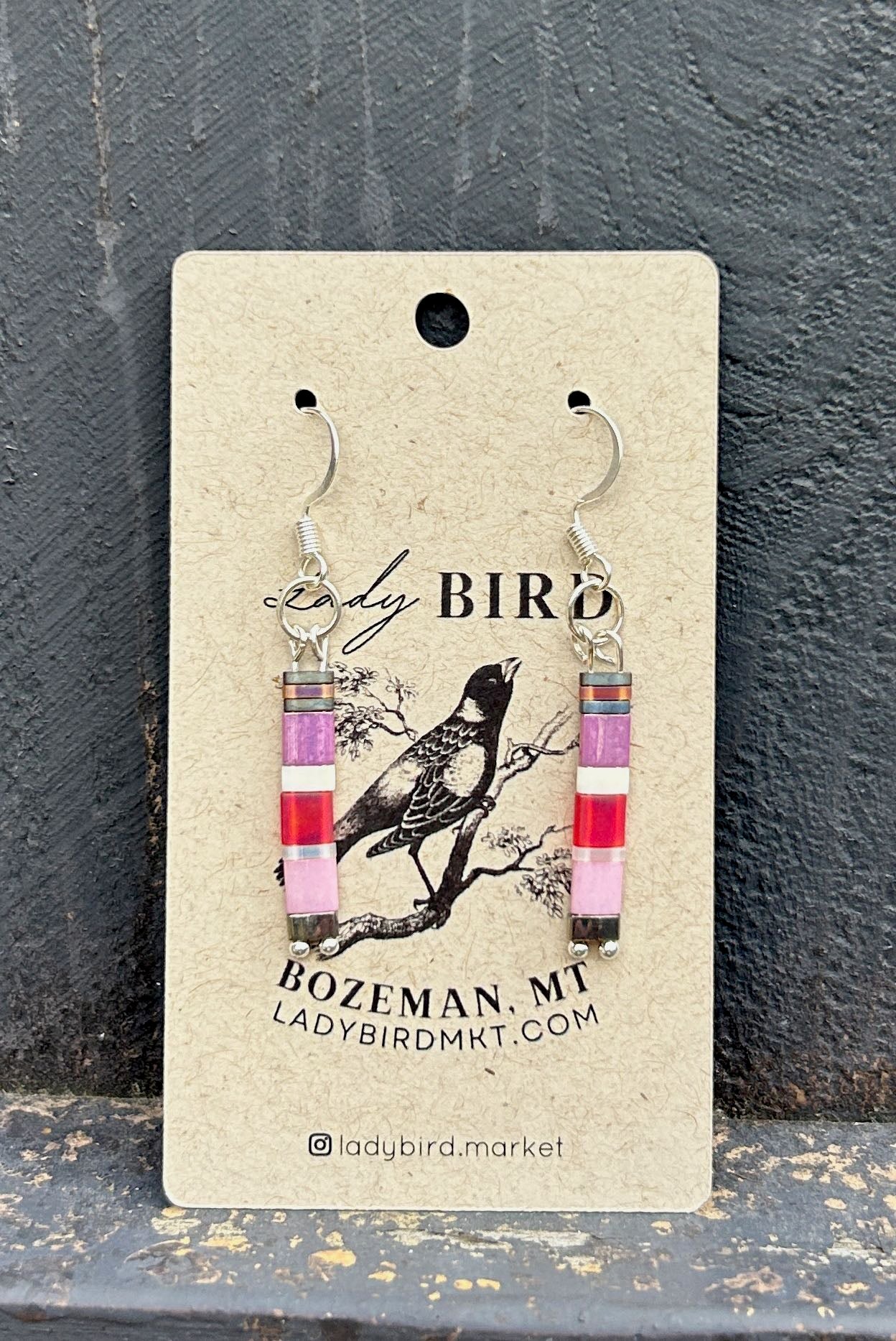 Pink Mix & Silver Tila Bead Earrings featuring vibrant magenta and bright pink beads with silver accents.