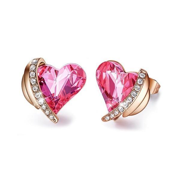 Elegant Pink Topaz Heart Stud earrings in 18K white gold plating, showcasing a beautiful heart-shaped design.