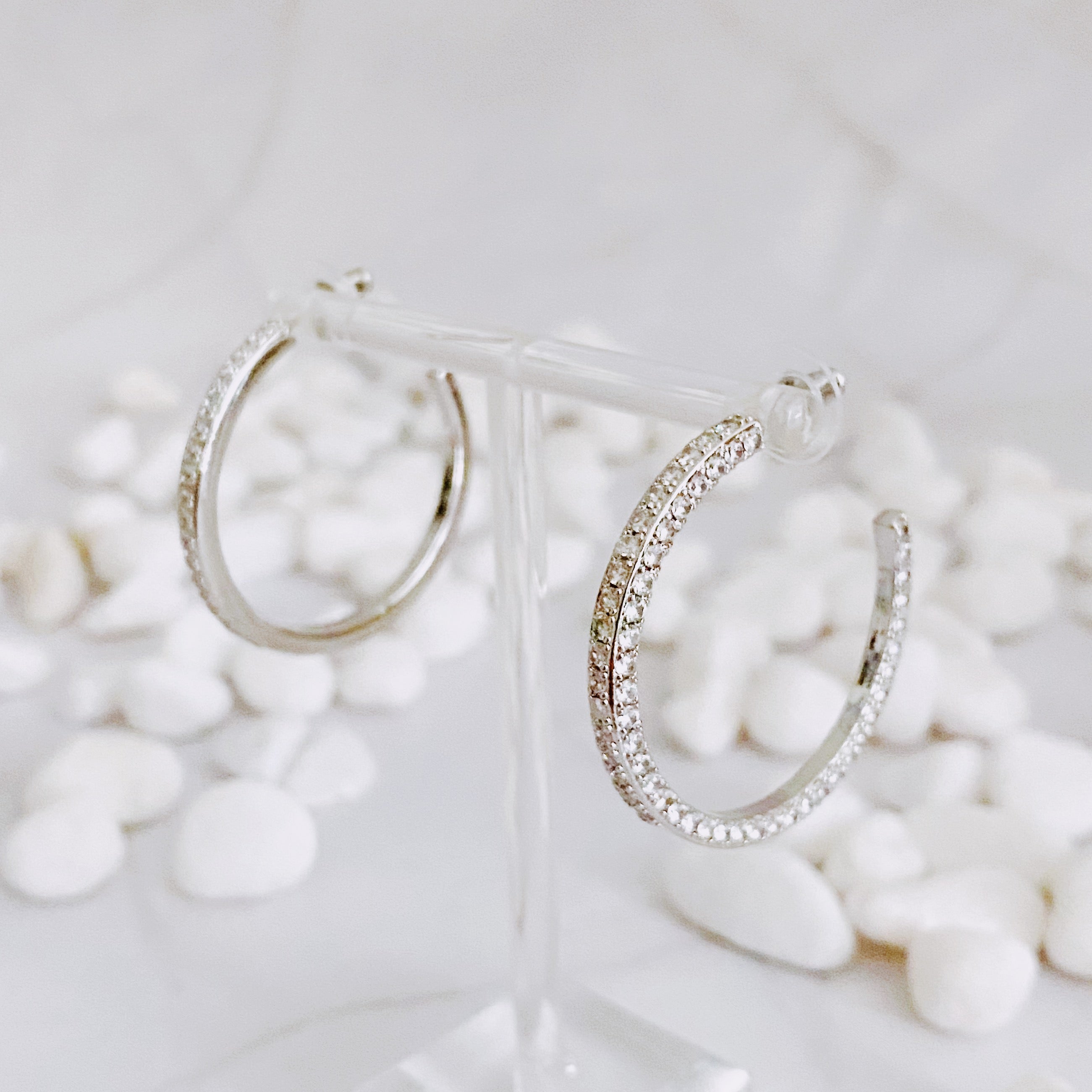 Elegant Plain Or Shine Reversible Hoop Earrings featuring sparkling cubic zirconia stones and a sleek design.