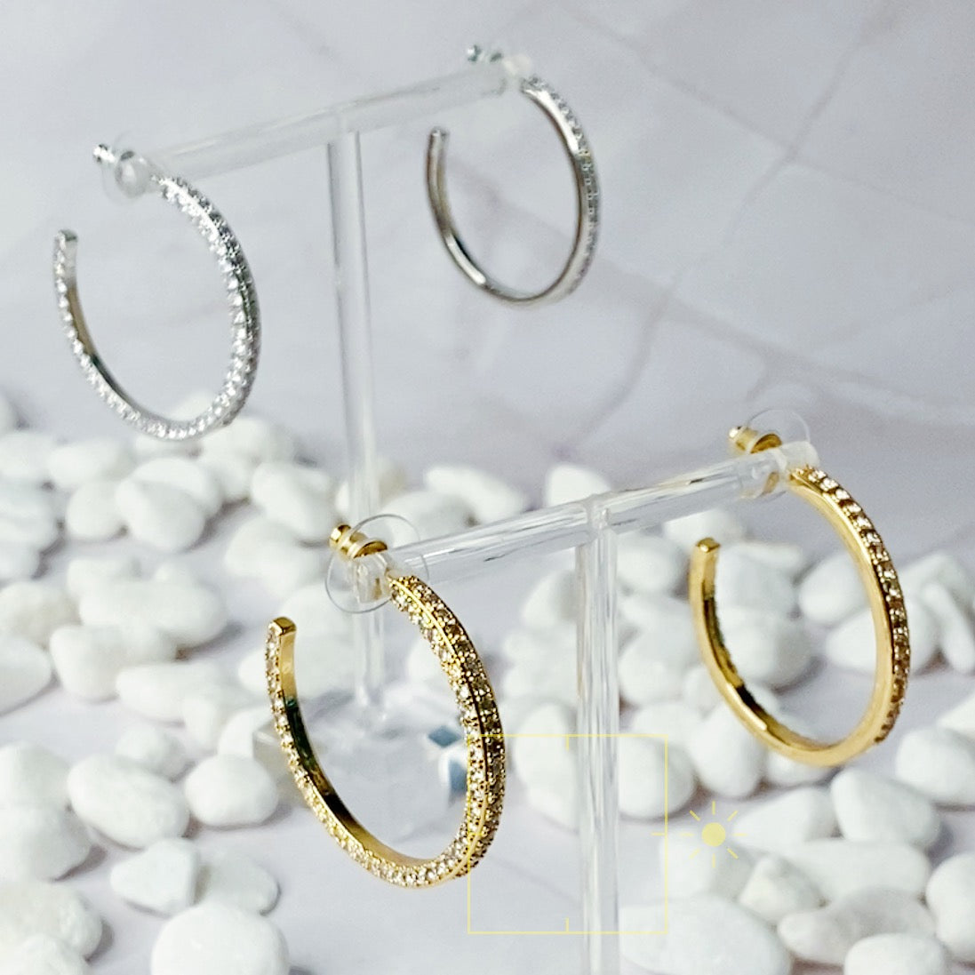 Elegant Plain Or Shine Reversible Hoop Earrings featuring sparkling cubic zirconia stones and a sleek design.
