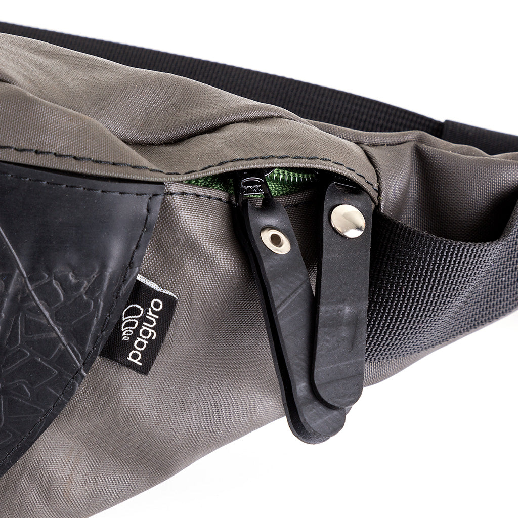 Platoon Recycled Canvas Vegan Bum Bag made from military canvas and reclaimed inner tubes, featuring a zip closure and adjustable strap.