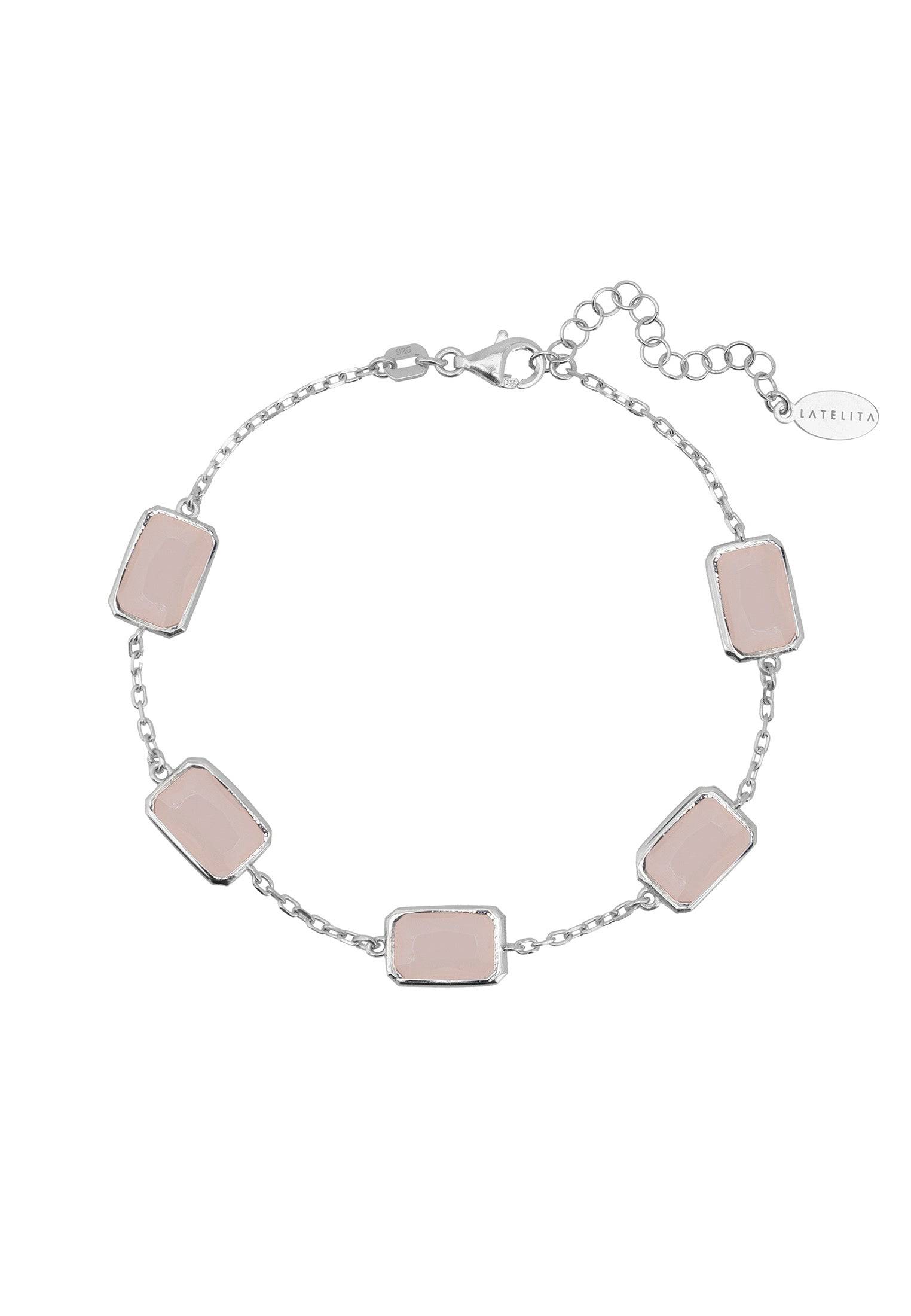 Portofino Bracelet featuring silver chain and rose quartz cabochons, elegantly designed for versatile styling.