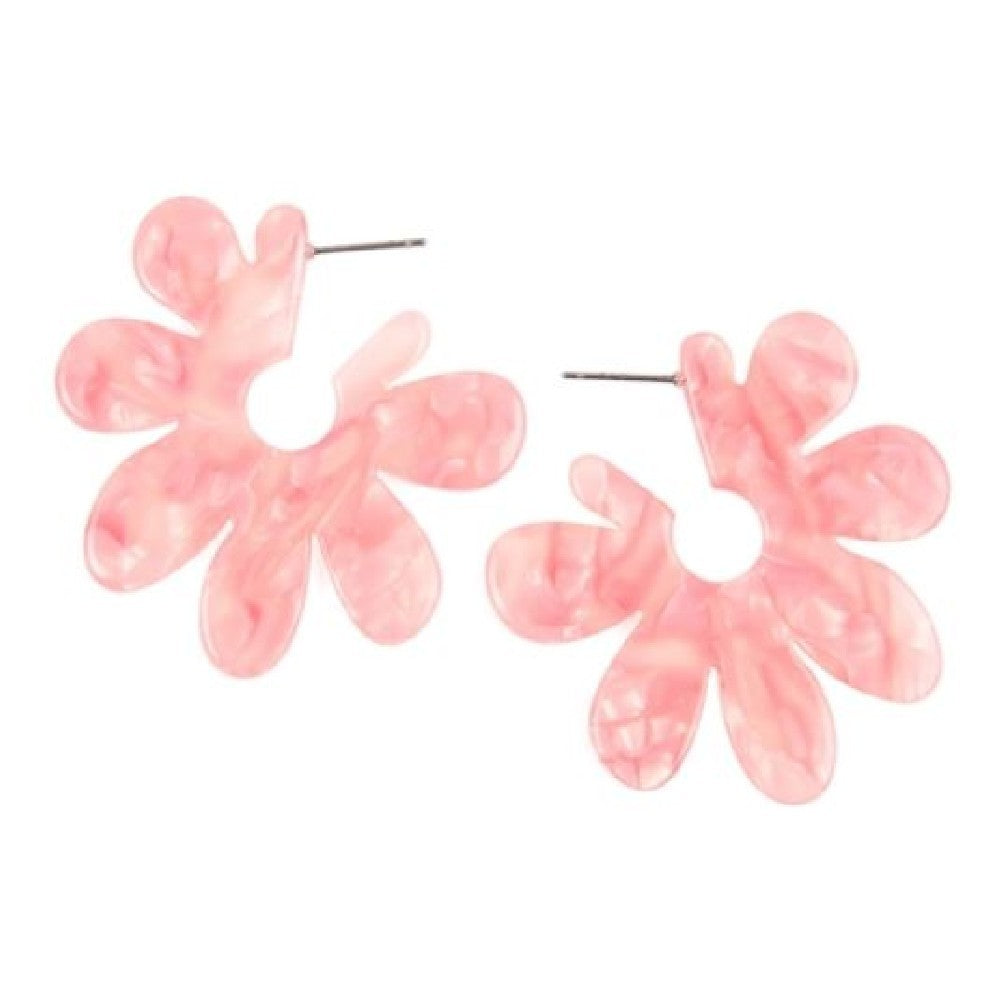 Colorful Post Resin Flower Earrings with a floral design, featuring a 2-inch diameter, made from base metal and resin.