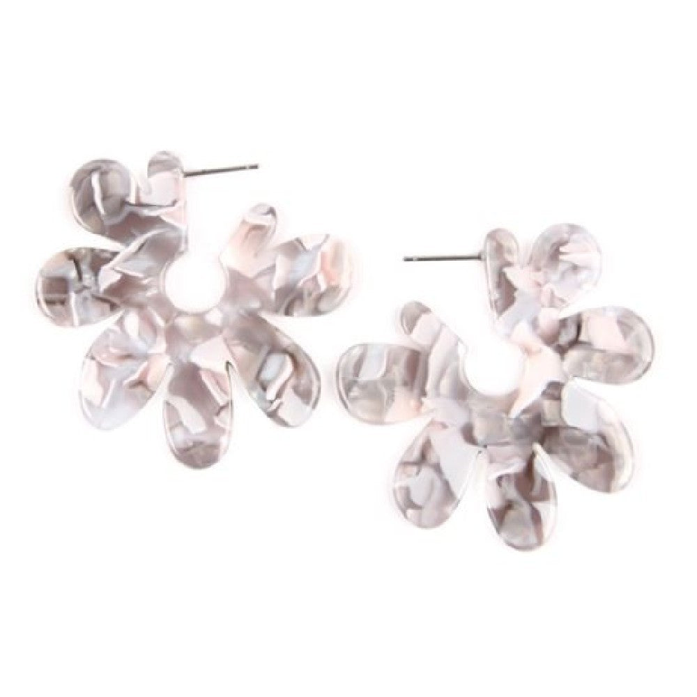 Colorful Post Resin Flower Earrings with a floral design, featuring a 2-inch diameter, made from base metal and resin.