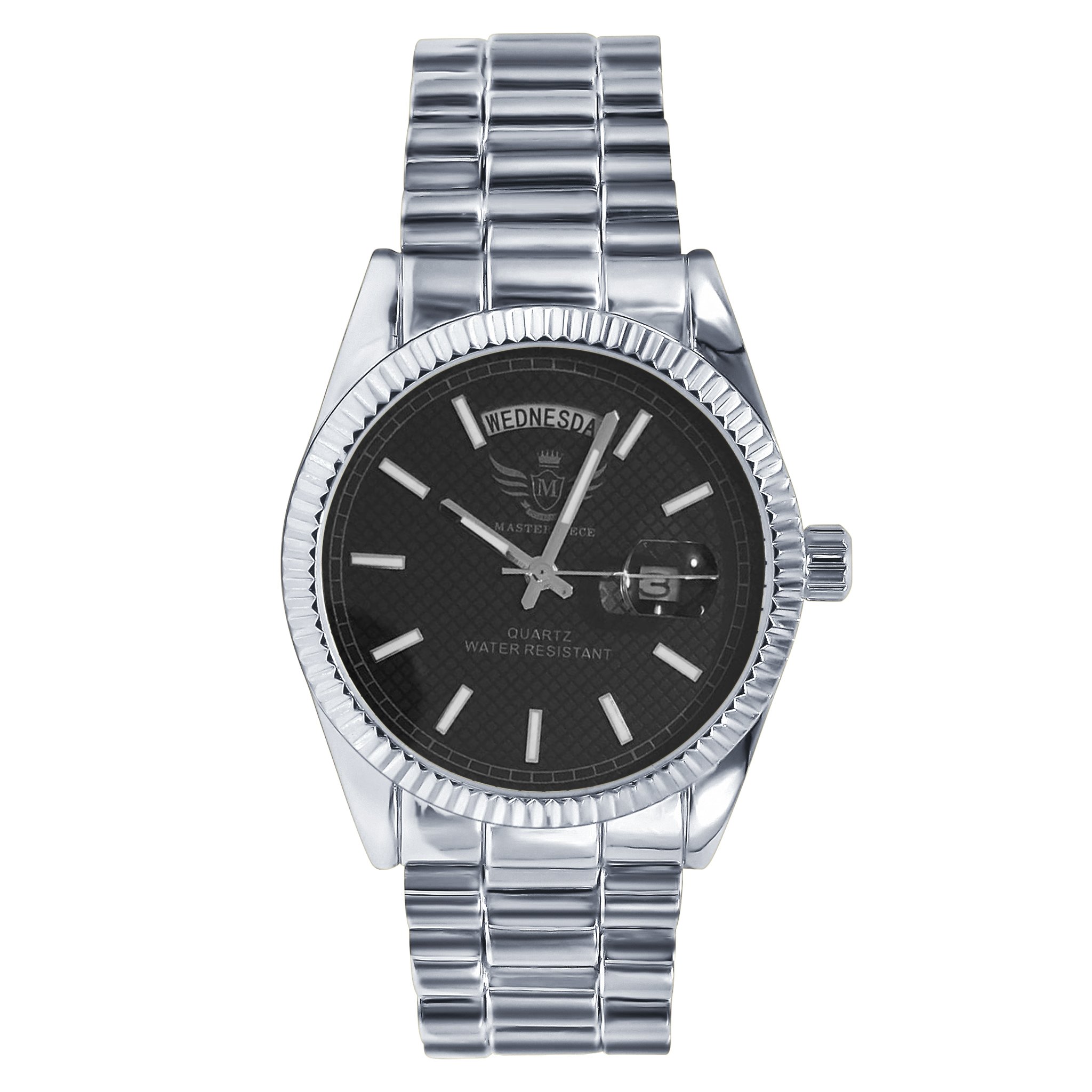 PRESIDENTIAL Masterpiece Watch featuring a classic design with day and date movement, adjustable bracelet, and splash water resistance.